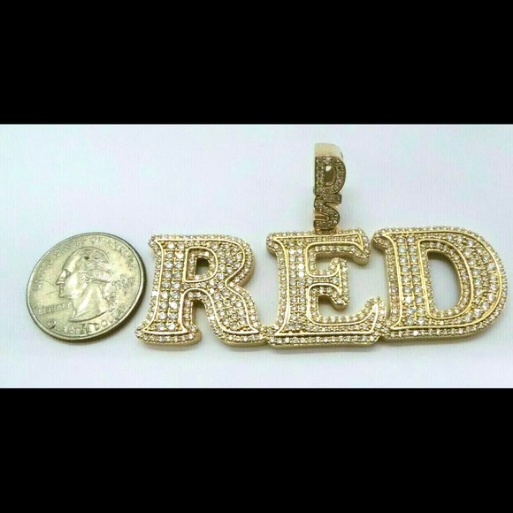 14K GOLD 7.0 tcw Diamond Custom DS RED INITIAL NAMEPLATE PENDANT One of a kind! - Picture 8 of 13